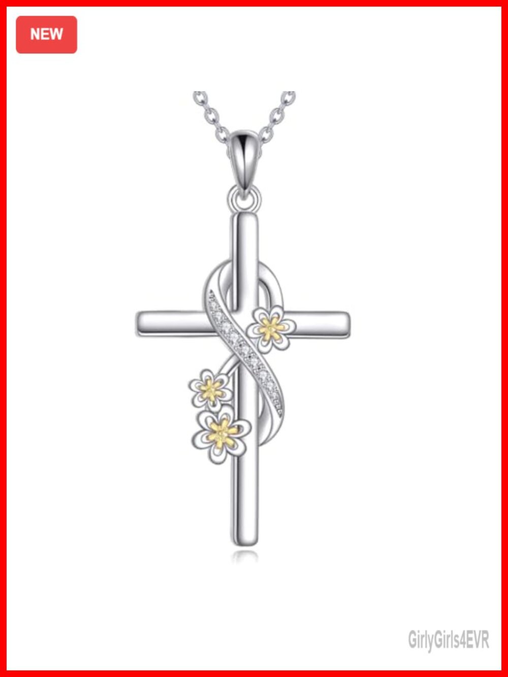 Sterling Silver Daisy Cross Pendant Necklace 18+2in Chain